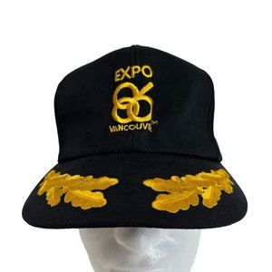 Vintage EXPO 86 VANCOUVER Captains Snapback Hat Black Gold Embroidered